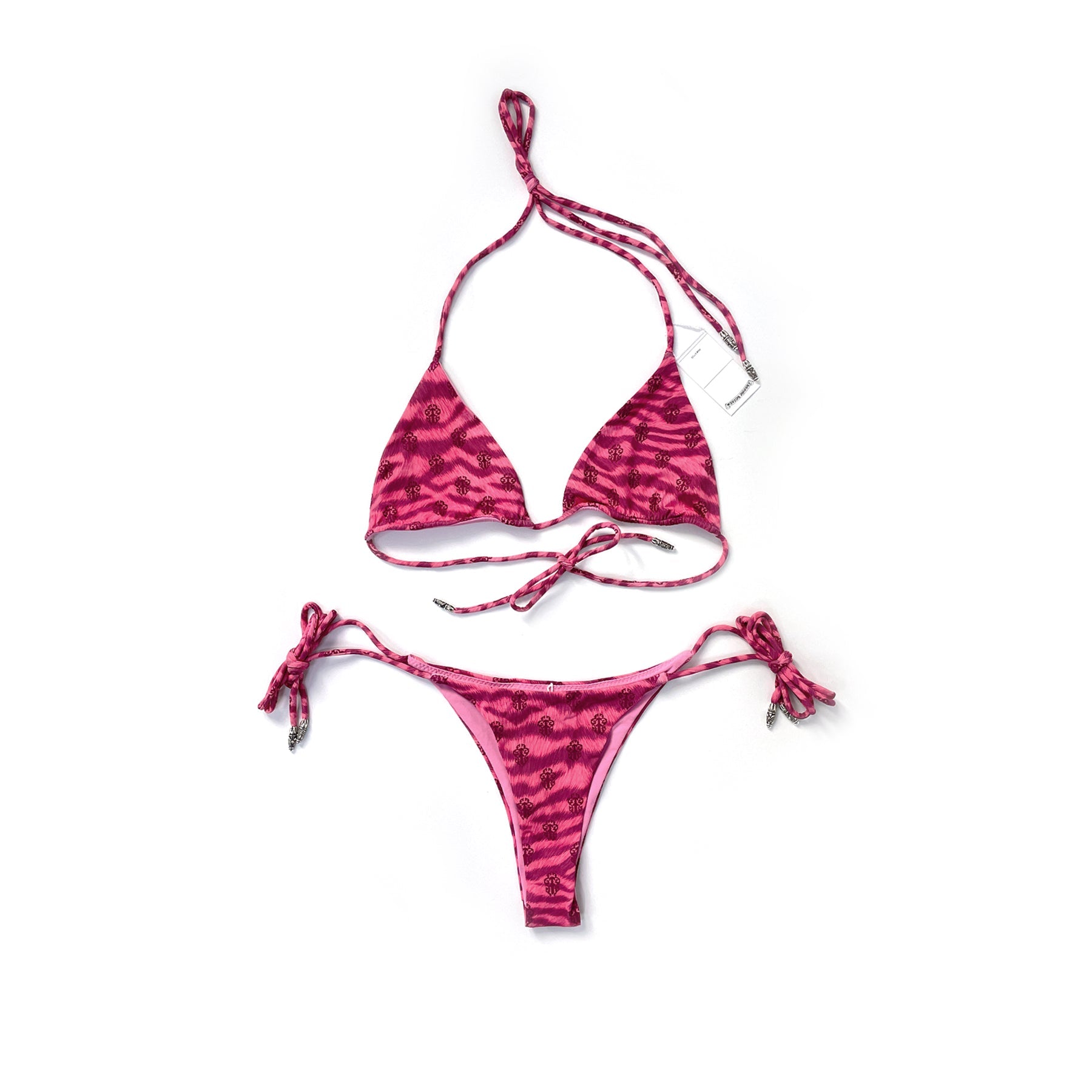 Chrome Hearts Pink Dipped in Blue Tiger Print Dagger Bikini Set
