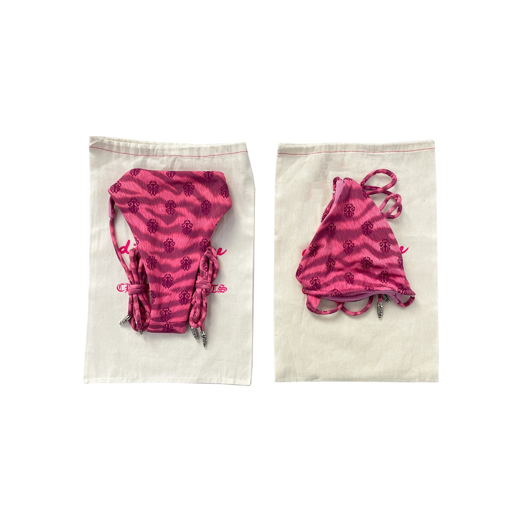 Chrome Hearts Pink Dipped in Blue Tiger Print Dagger Bikini Set