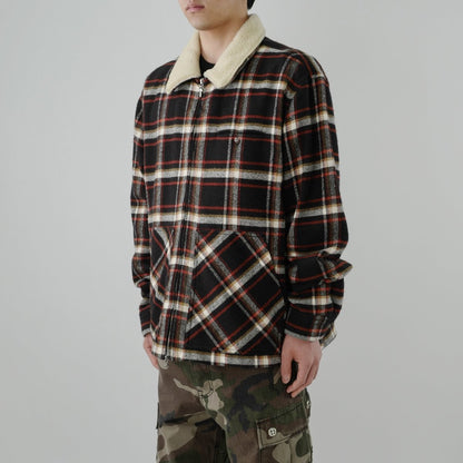 Chrome Hearts Plaid Flannel Fur Collar Zip Up Jacket - SHENGLI ROAD MARKET