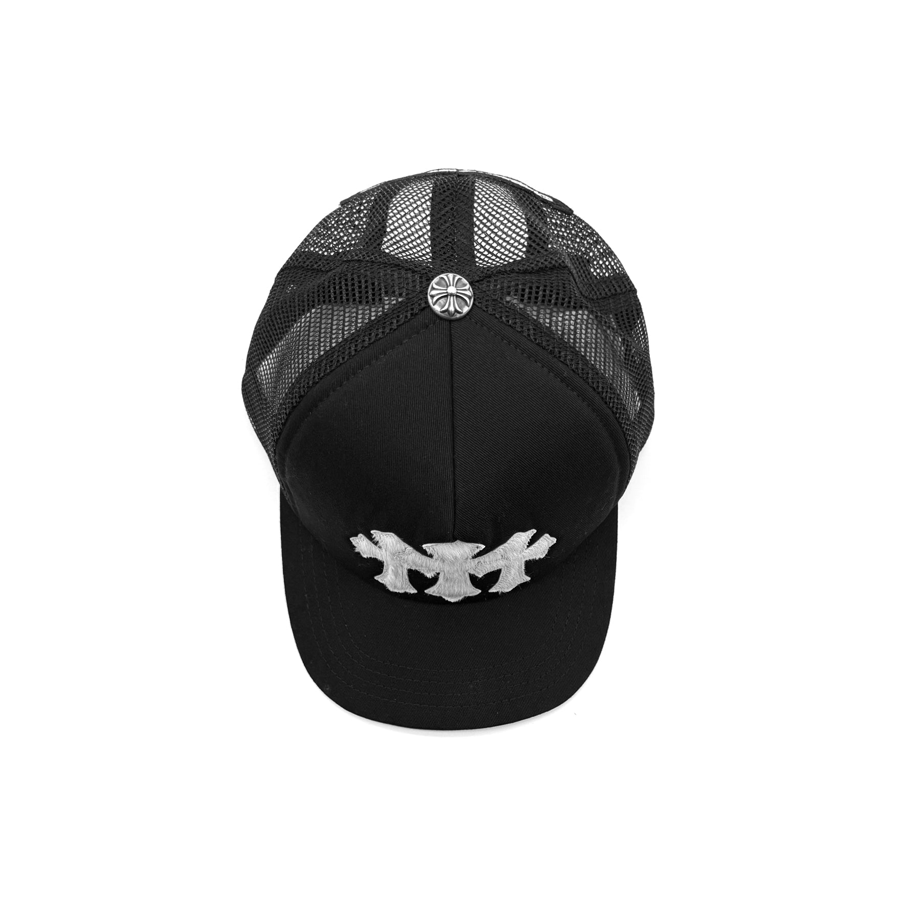 Chrome Hearts Pony Hair Triple Cross Patch Black Baseball Cap