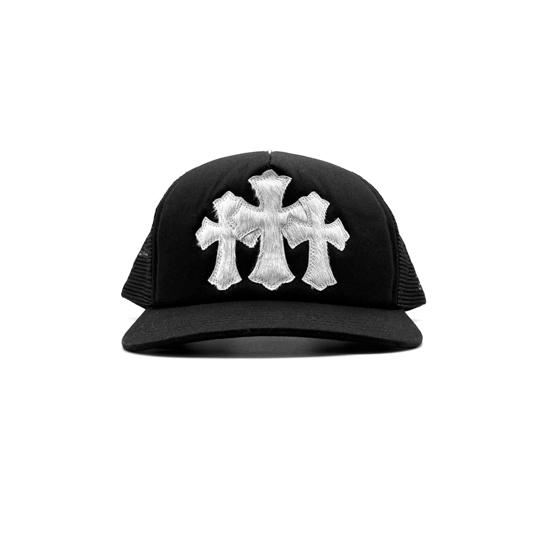 Chrome Hearts Pony Hair Triple Cross Patch Black Baseball Cap - SHENGLI ROAD MARKET
