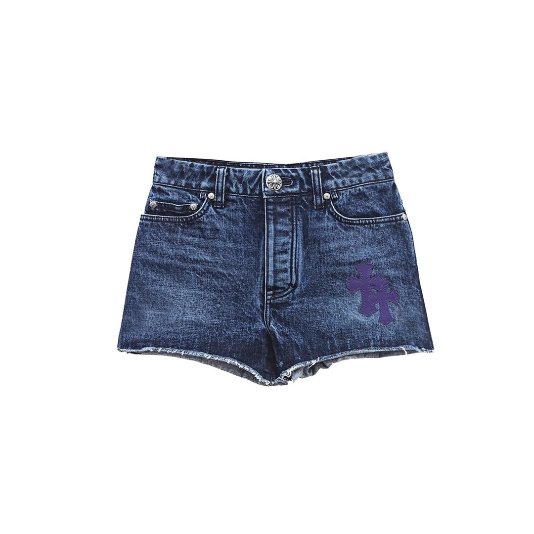 Chrome Hearts Purple Cross Leather Patch Denim Shorts - SHENGLI ROAD MARKET