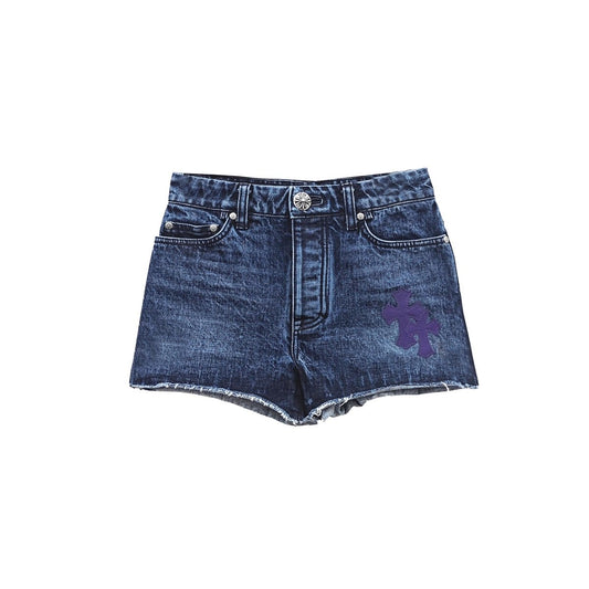 Chrome Hearts Purple Cross Leather Patch Denim Shorts - SHENGLI ROAD MARKET