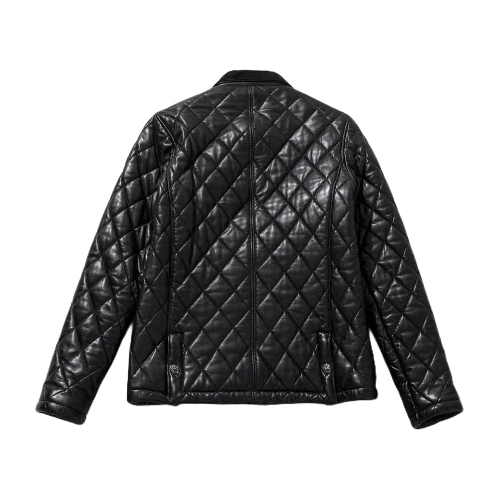 Chrome Hearts Quilted Black Leather Shirt Jacket - SHENGLI ROAD MARKET