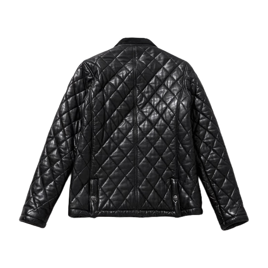Chrome Hearts Quilted Black Leather Shirt Jacket - SHENGLI ROAD MARKET