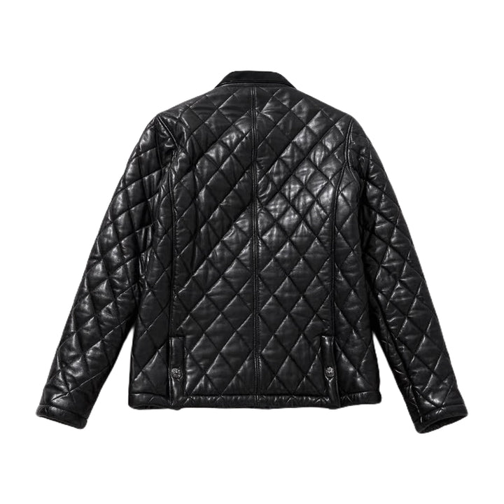 Chrome Hearts Quilted Black Leather Shirt Jacket - SHENGLI ROAD MARKET