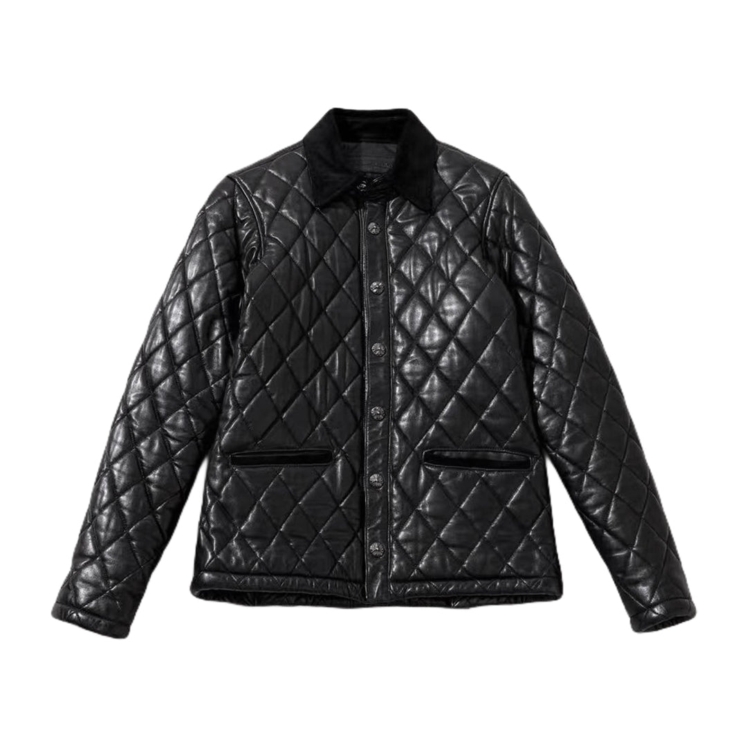 Chrome Hearts Quilted Black Leather Shirt Jacket - SHENGLI ROAD MARKET