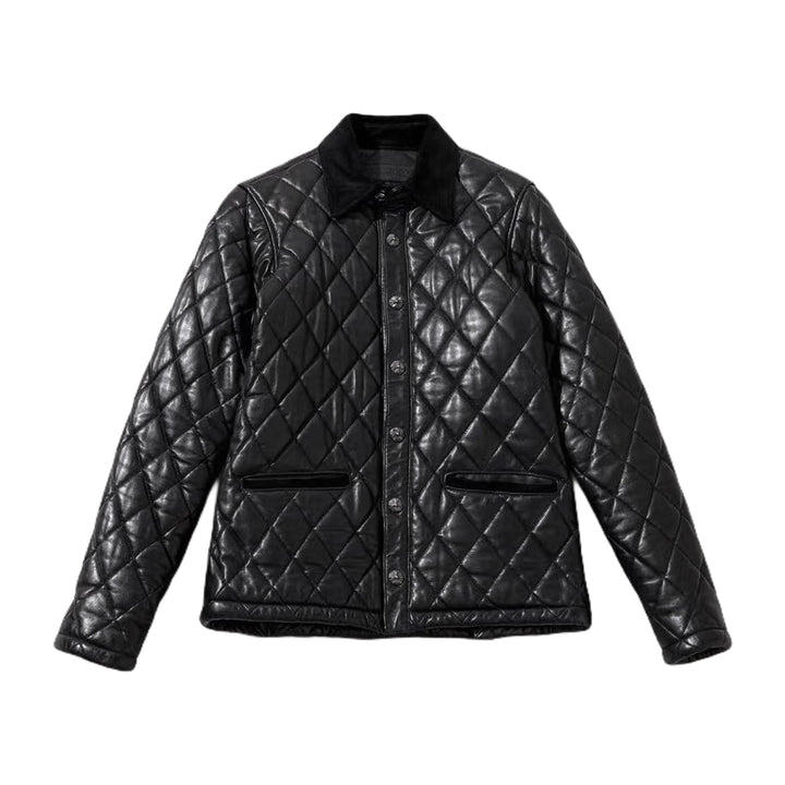 Chrome Hearts Quilted Black Leather Shirt Jacket - SHENGLI ROAD MARKET