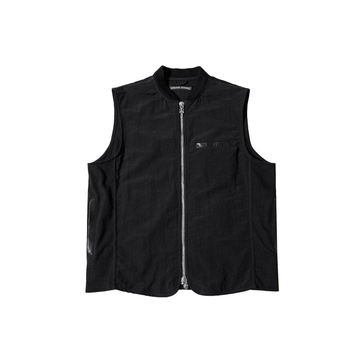Chrome Hearts Quilted Vertical Cross Patch Black Zip Vest - SHENGLI ROAD MARKET