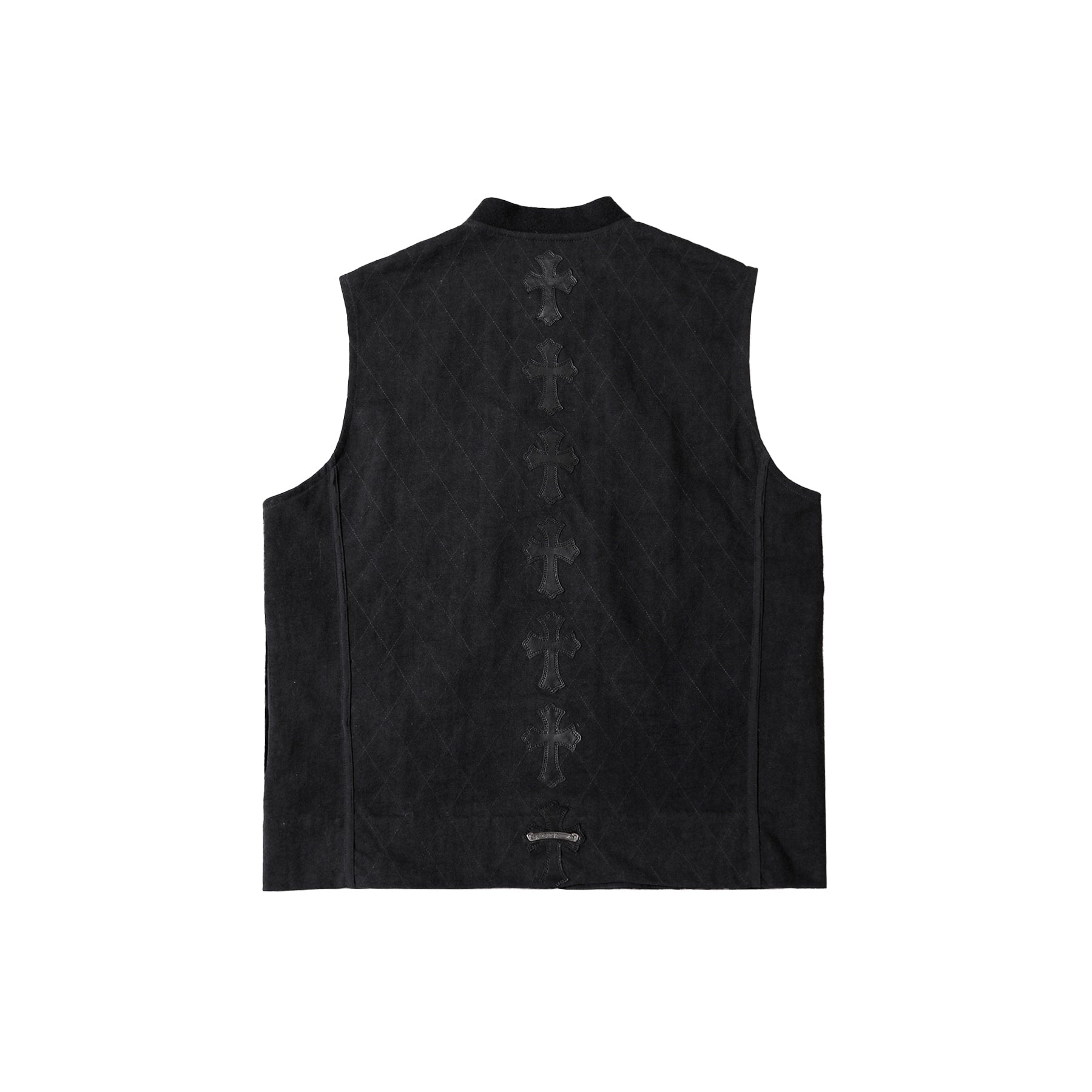 Chrome Hearts Quilted Vertical Cross Patch Black Zip Vest - SRM