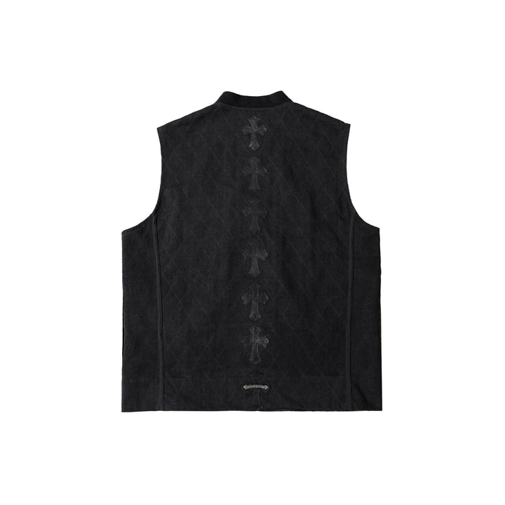 Chrome Hearts Quilted Vertical Cross Patch Black Zip Vest - SHENGLI ROAD MARKET