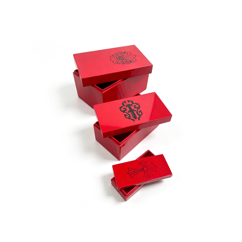 Chrome Hearts Red Acrylic Decorative Box Set Of 3 - SHENGLI ROAD MARKET