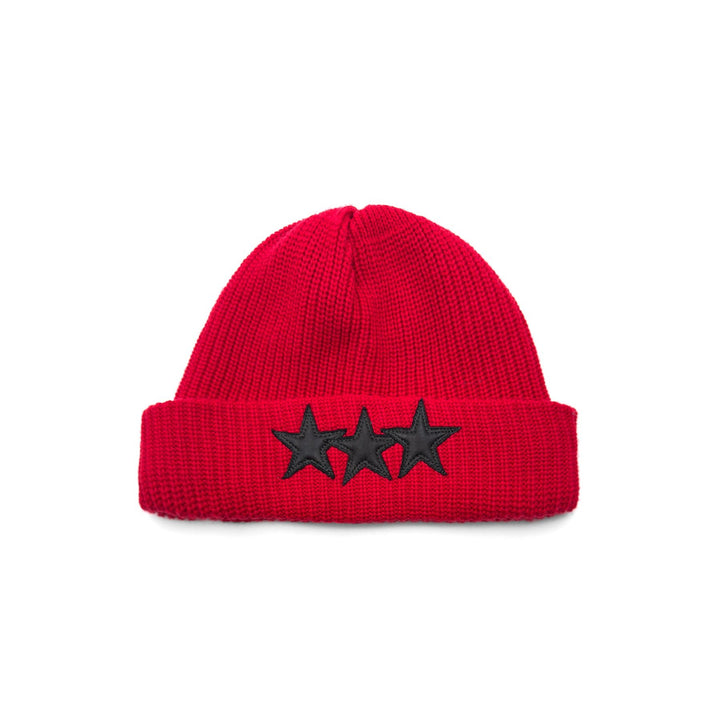 Chrome Hearts Red Cashmere Star Leather Patch Beanie - SHENGLI ROAD MARKET