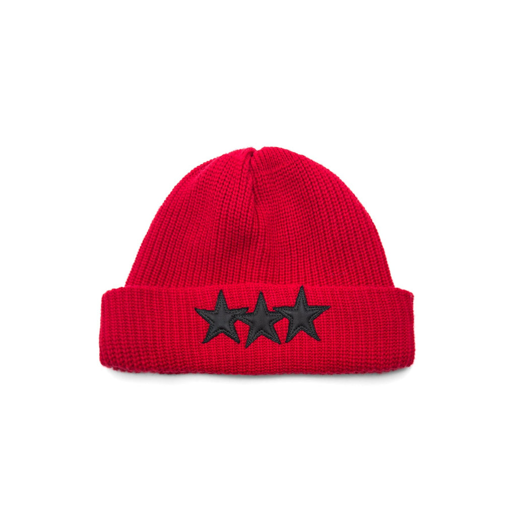 Chrome Hearts Red Cashmere Star Leather Patch Beanie - SRM