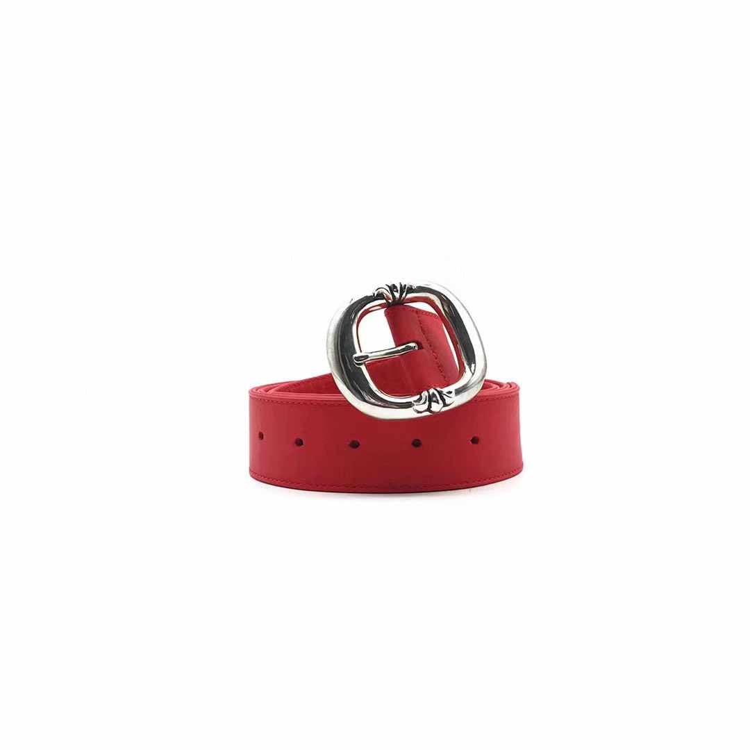 Chrome Hearts Red Gunslinger Belt with Silver Buckle - SHENGLI ROAD MARKET
