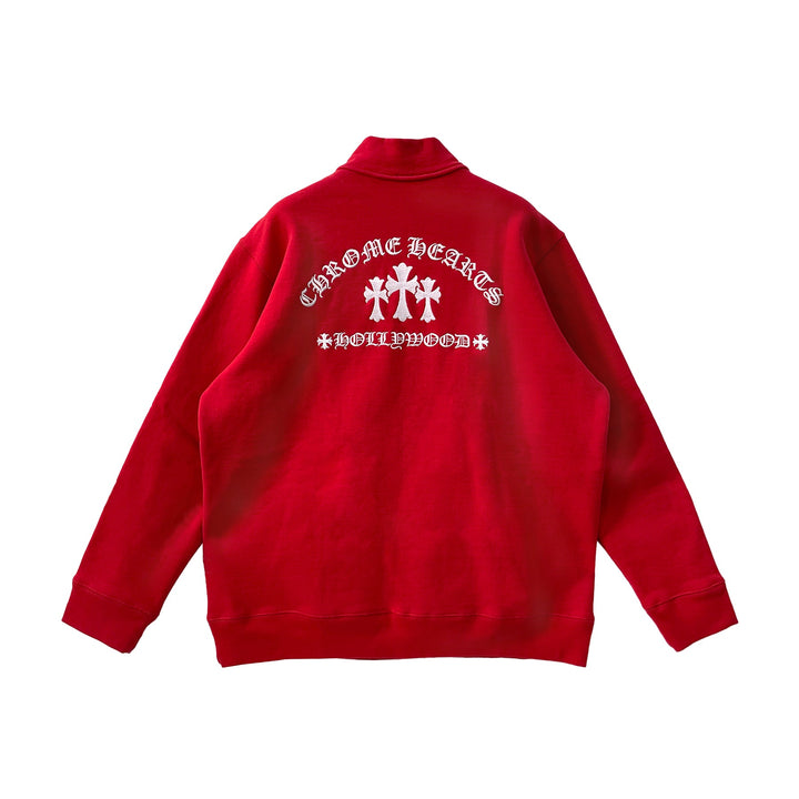 Chrome Hearts Red Hollywood Cross Logo Half Zip Sweatshirt - SHENGLI ROAD MARKET