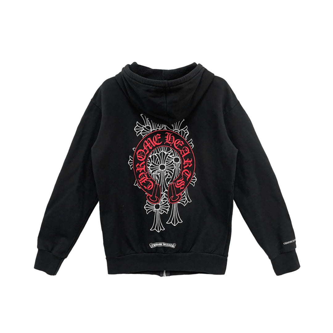 Chrome Hearts Red Horseshoe Logo Zip Up Hoodie - SHENGLI ROAD MARKET