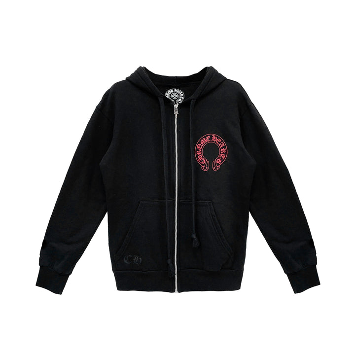 Chrome Hearts Red Horseshoe Logo Zip Up Hoodie - SHENGLI ROAD MARKET