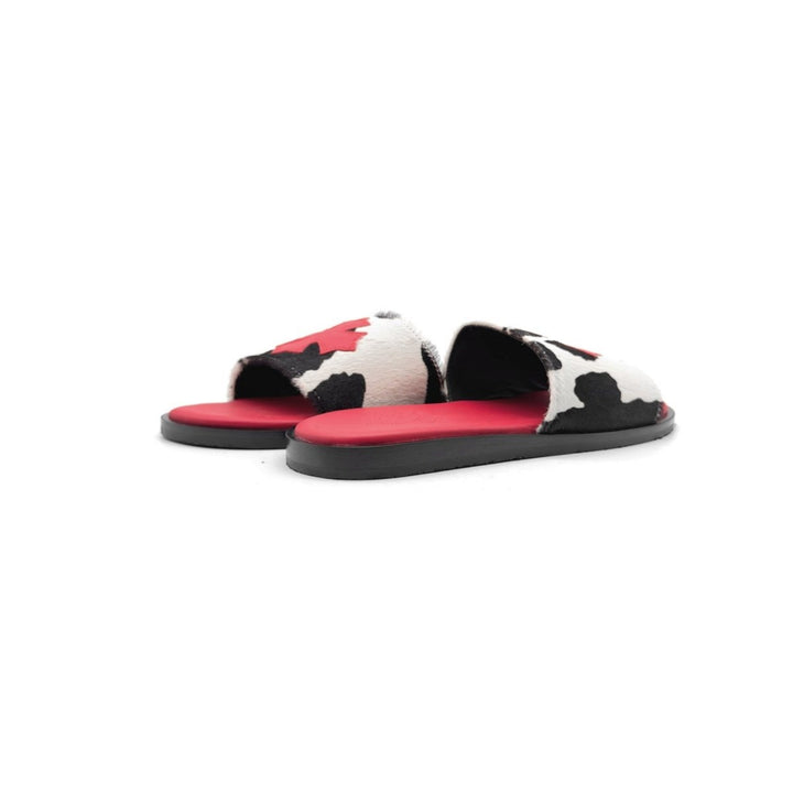 Chrome Hearts Red Plus Patch Pony Hair Cow Slide Slippers - SHENGLI ROAD MARKET