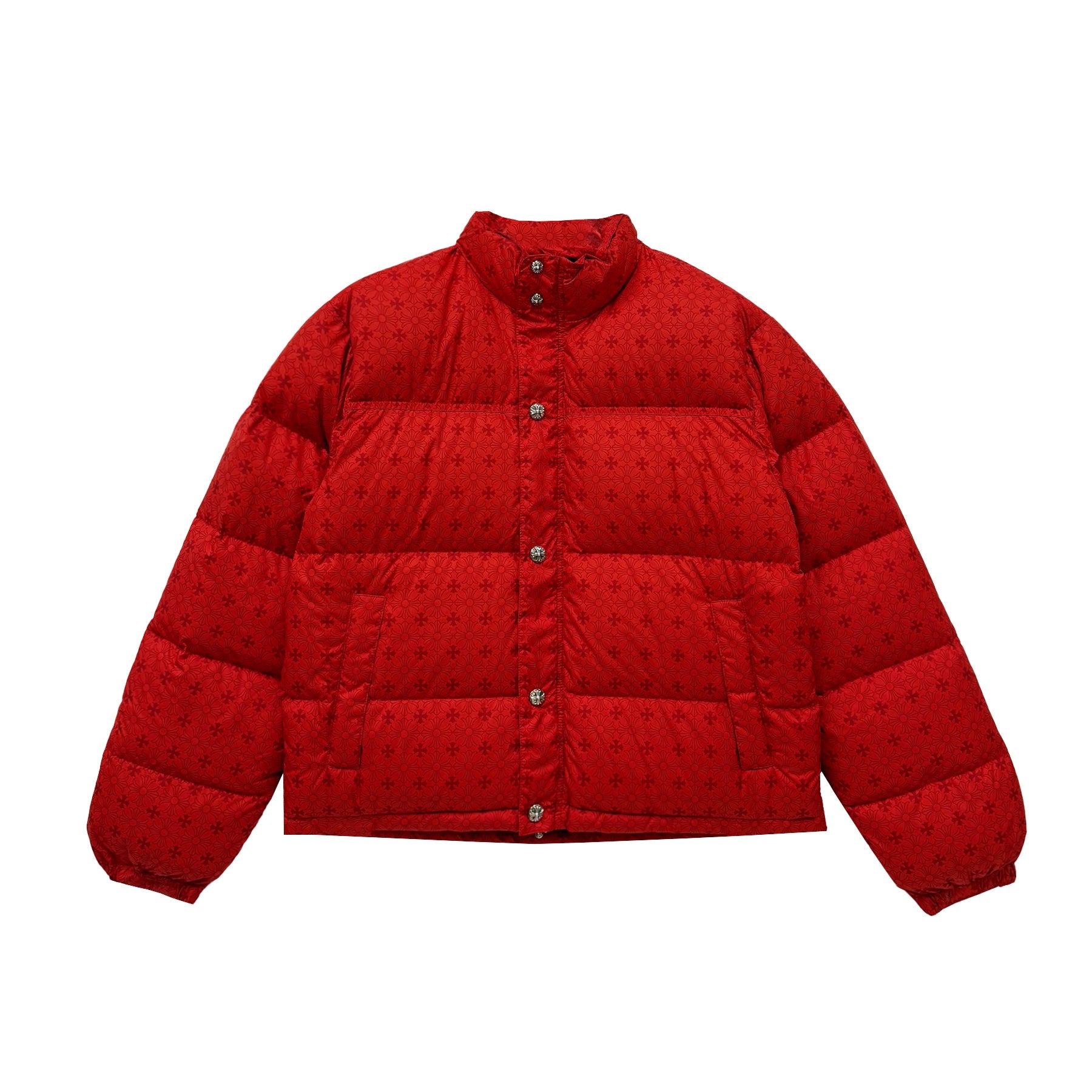 Chrome Hearts Red Tonal Monogram Cross Pattern Puffer Down Jacket - SRM ...