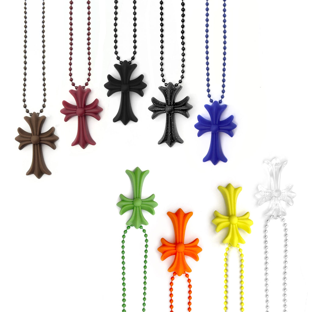 Chrome Hearts Black Glitter Resin Cross Pendant Ball Chain