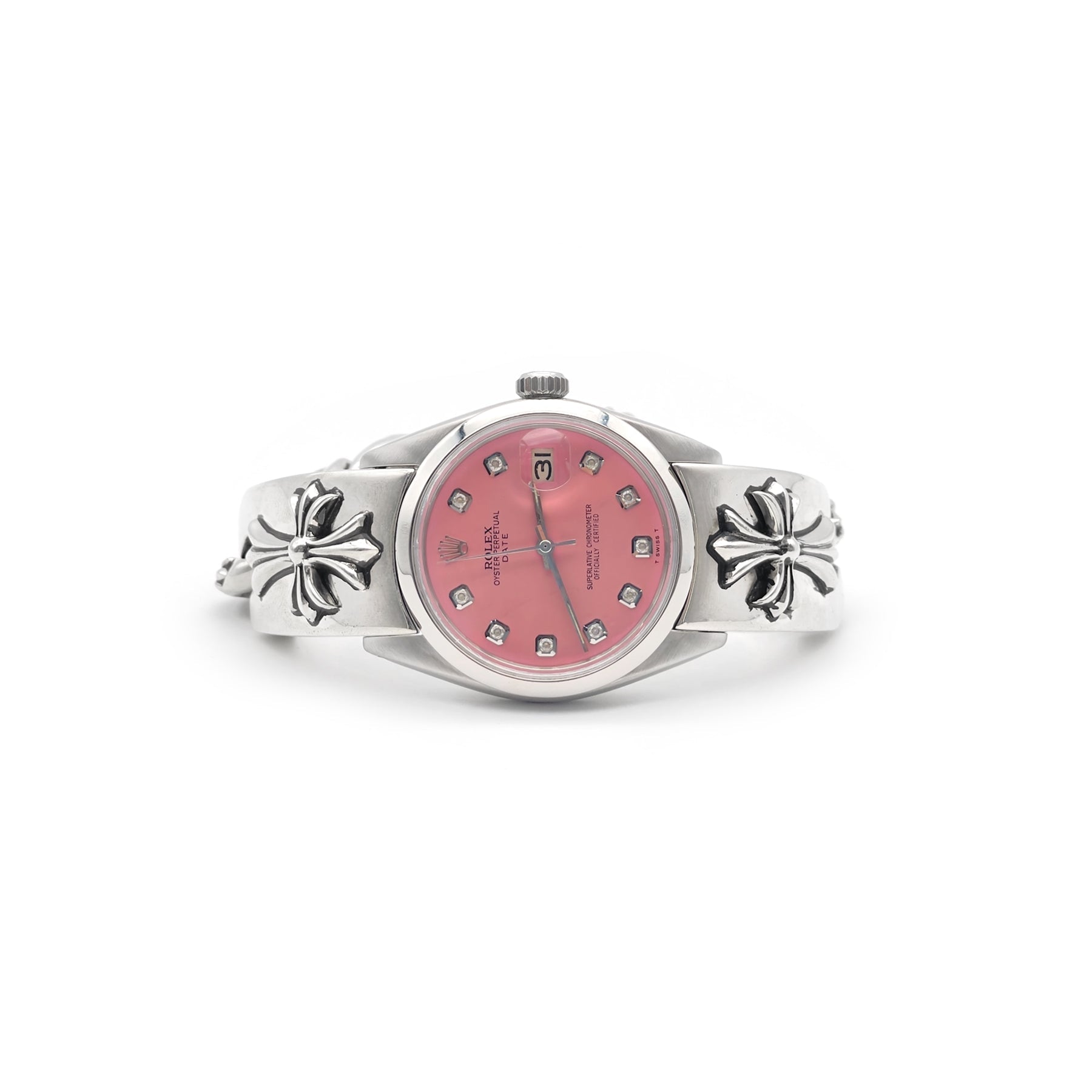 Chrome Hearts Rolex Pink Dial Cross Lobster Clasp Watch Strap