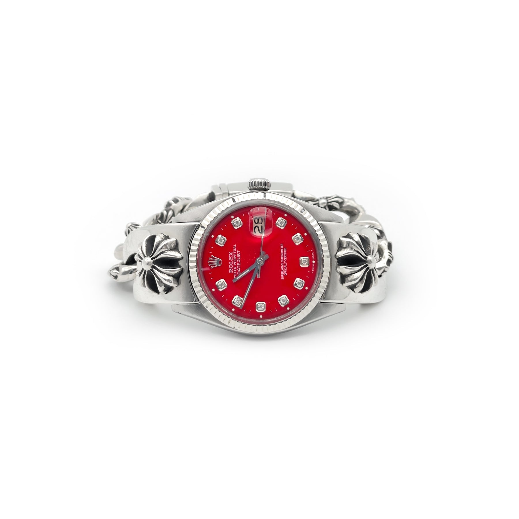 Chrome Hearts Rolex Red Diamonds Dial Cross Box Clasp Watch Strap