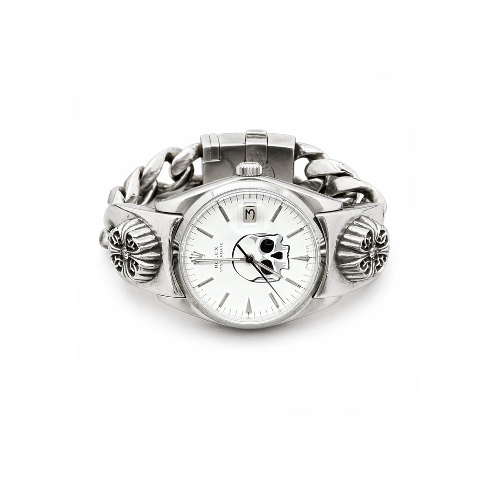 Chrome Hearts Rolex Skull White Dial Floral Cross Diamond Watch Strap - SHENGLI ROAD MARKET
