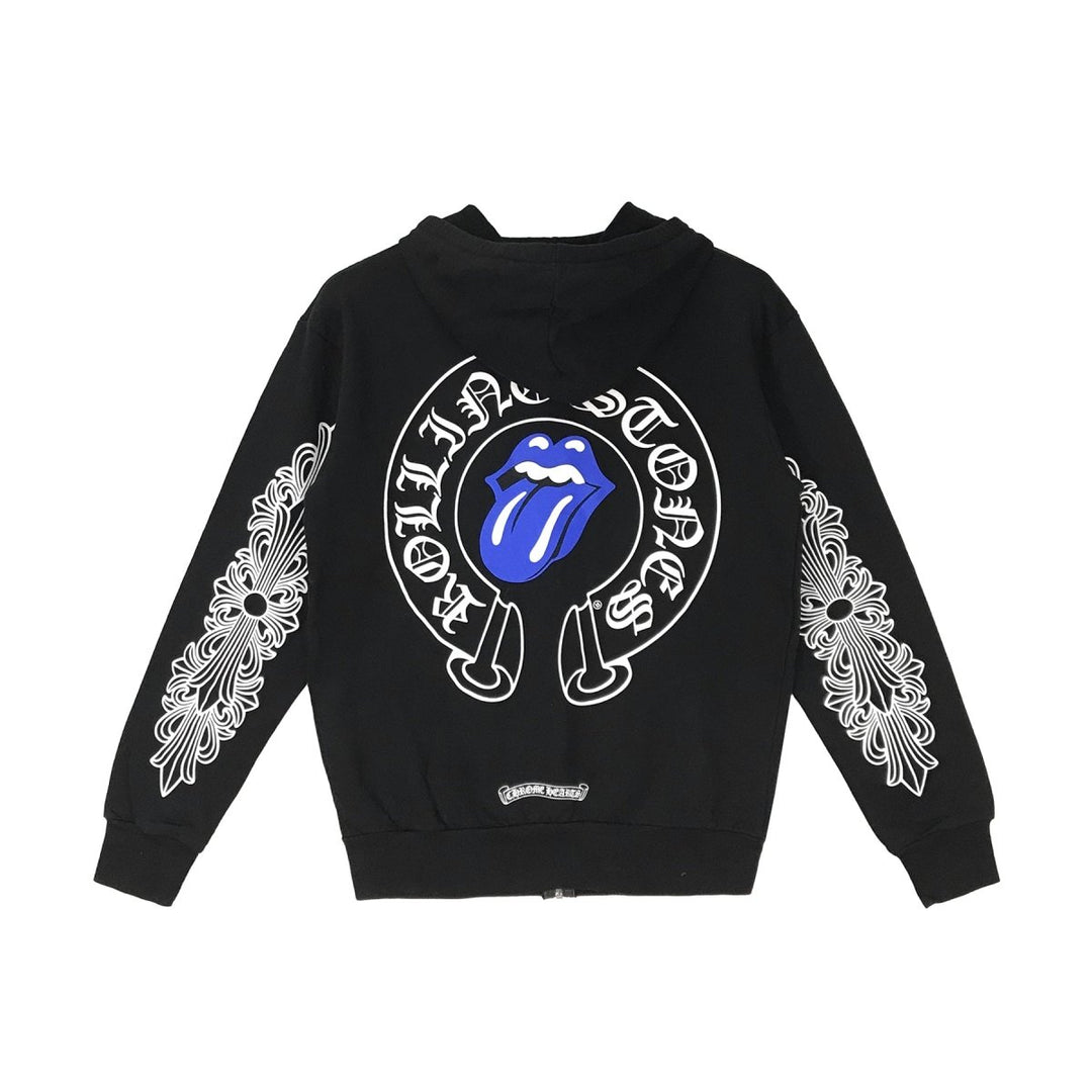 Chrome Hearts Rolling Stone Horseshoe Logo Zip Up Hoodie - SHENGLI ROAD MARKET