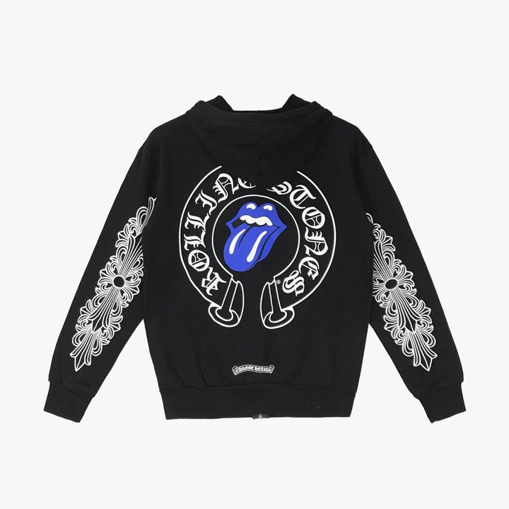 Chrome Hearts Rolling Stone Horseshoe Logo Zip Up Hoodie - SHENGLI ROAD MARKET