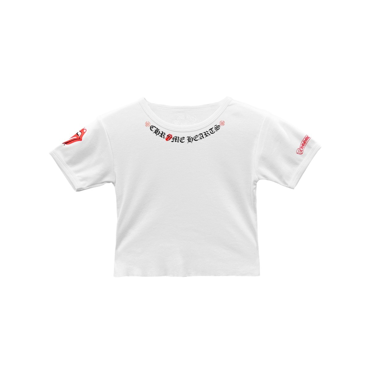 Chrome Hearts Rolling Stones Black Neck Script Logo Crop Top Short Sleeve Tee - SHENGLI ROAD MARKET