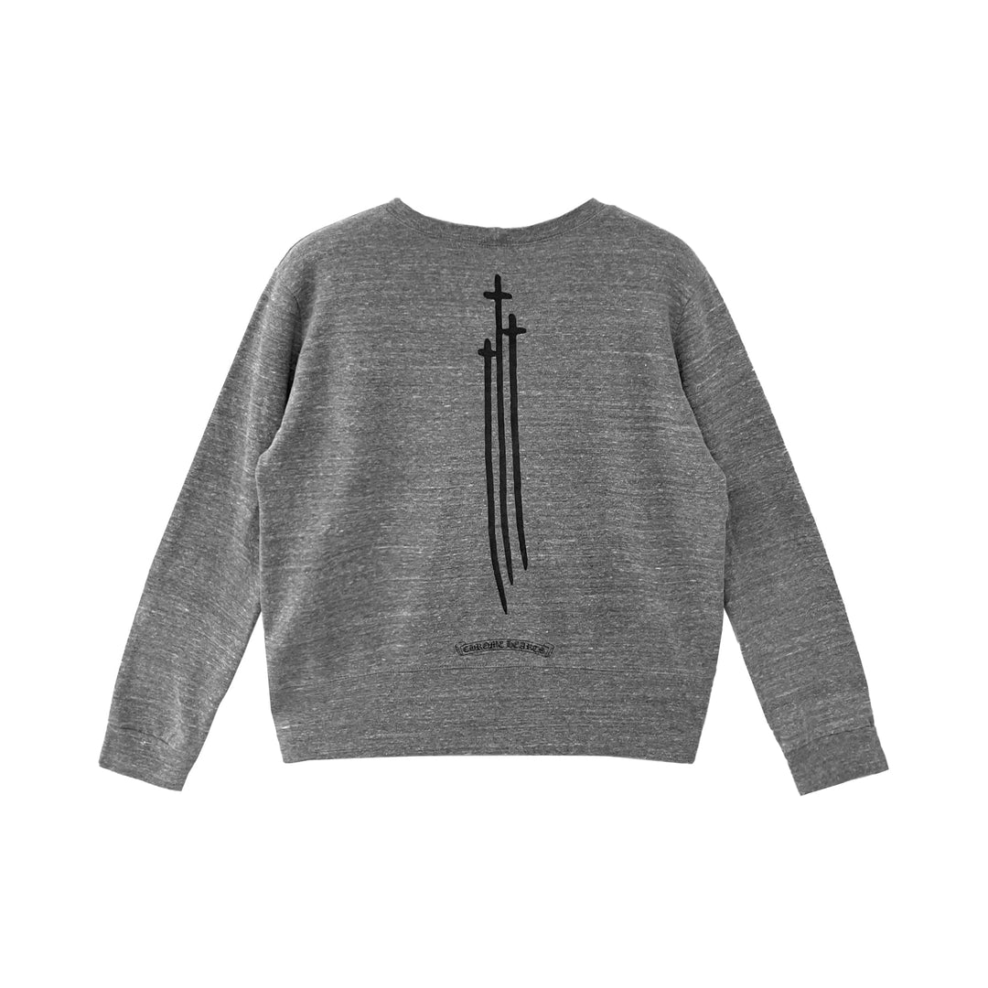 Chrome Hearts RS3 Triple Cross Grey Crewneck Sweatshirt - SHENGLI ROAD MARKET