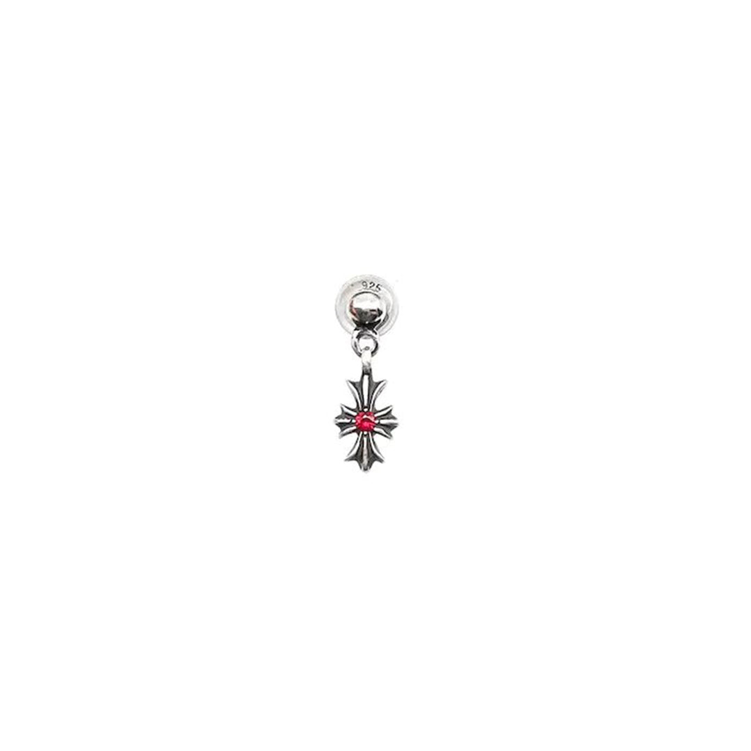 Chrome Hearts Ruby Silver Tiny E Cross Earring Drop - SHENGLI ROAD MARKET