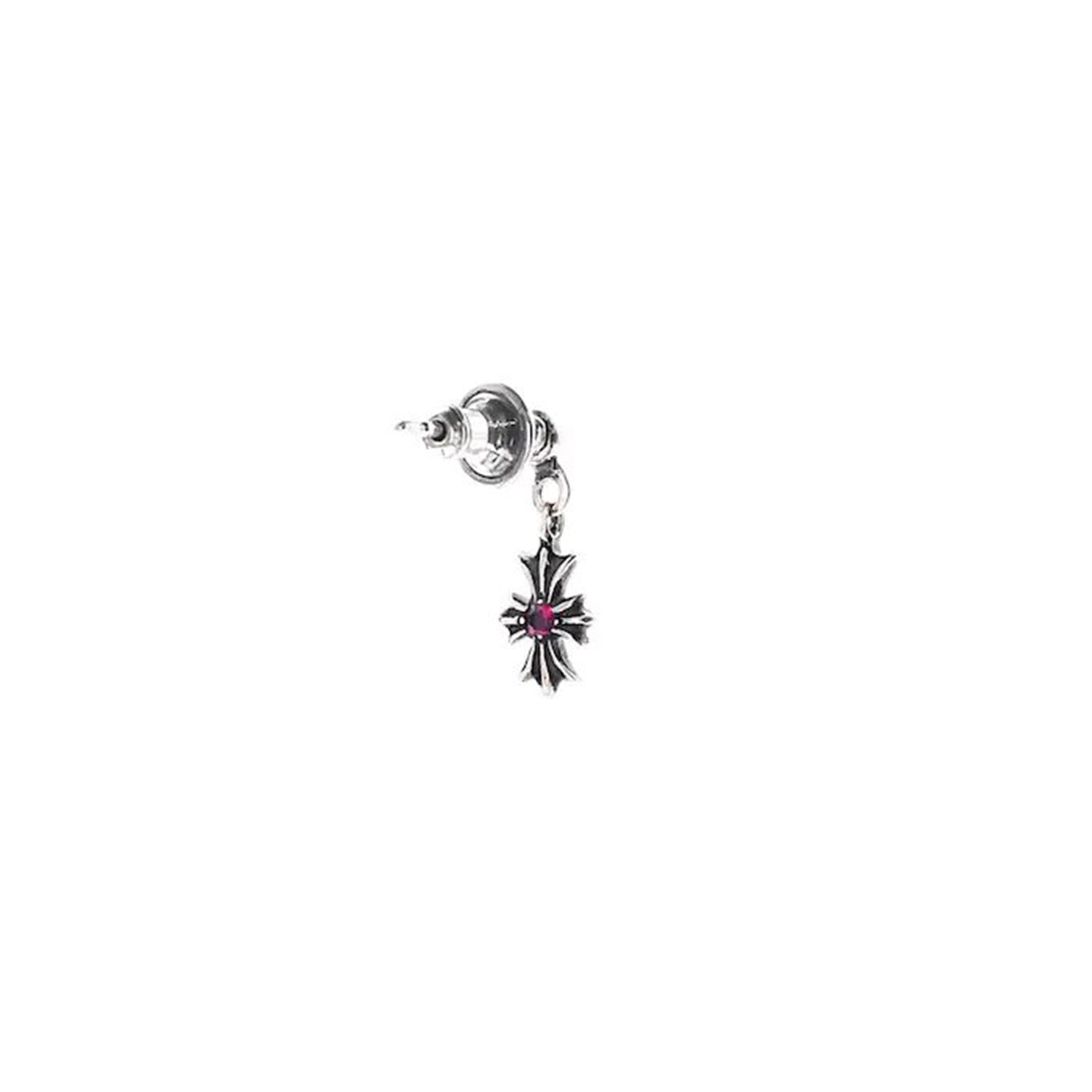 Chrome Hearts Ruby Silver Tiny E Cross Earring Drop - SRM