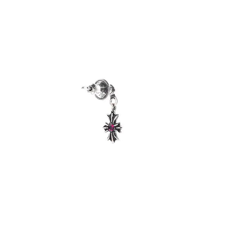 Chrome Hearts Ruby Silver Tiny E Cross Earring Drop - SHENGLI ROAD MARKET