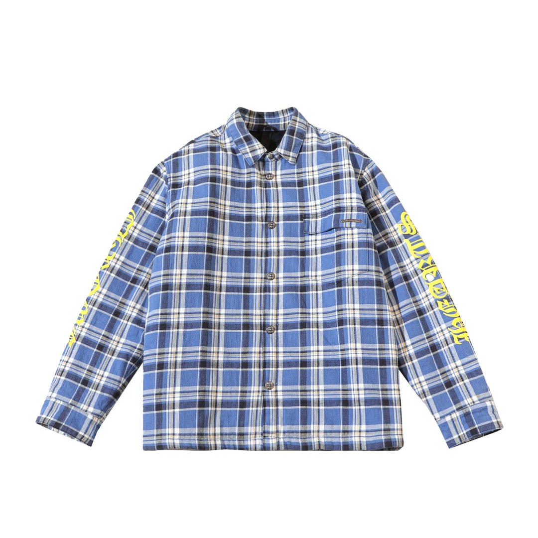 Chrome Hearts Sanskrit Sleeve Plaid Blue&Yellow Shirt Jacket - SHENGLI ROAD MARKET