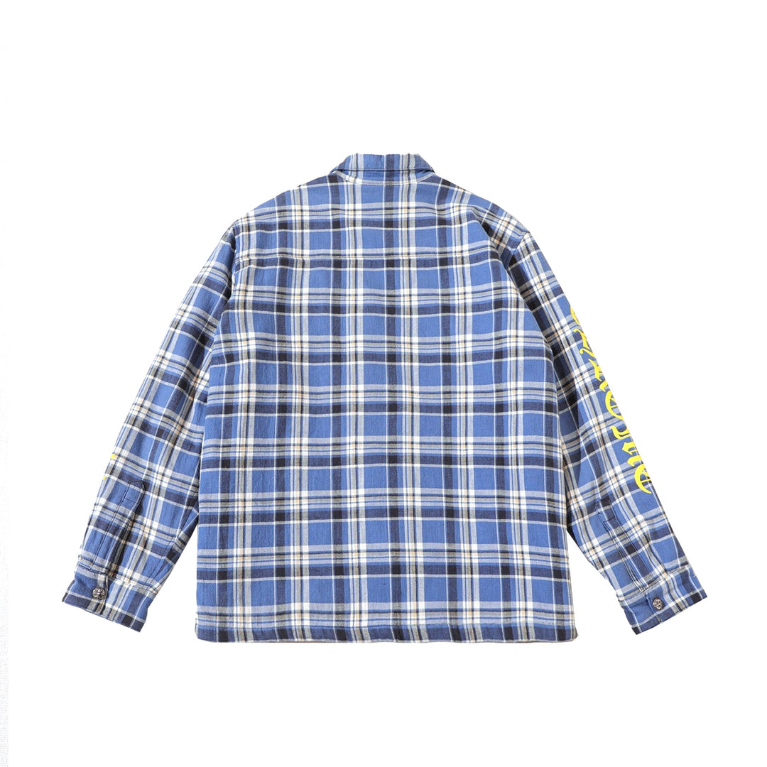 Chrome Hearts Sanskrit Sleeve Plaid Blue&Yellow Shirt Jacket - SHENGLI ROAD MARKET