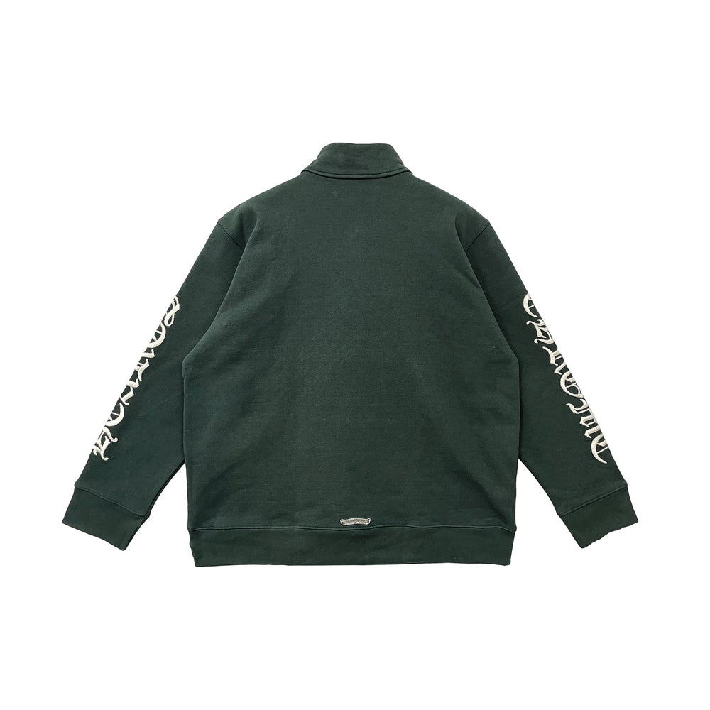 Chrome Hearts Script Logo Embroidered Half Zip Dark Green Sweatshirt - SHENGLI ROAD MARKET