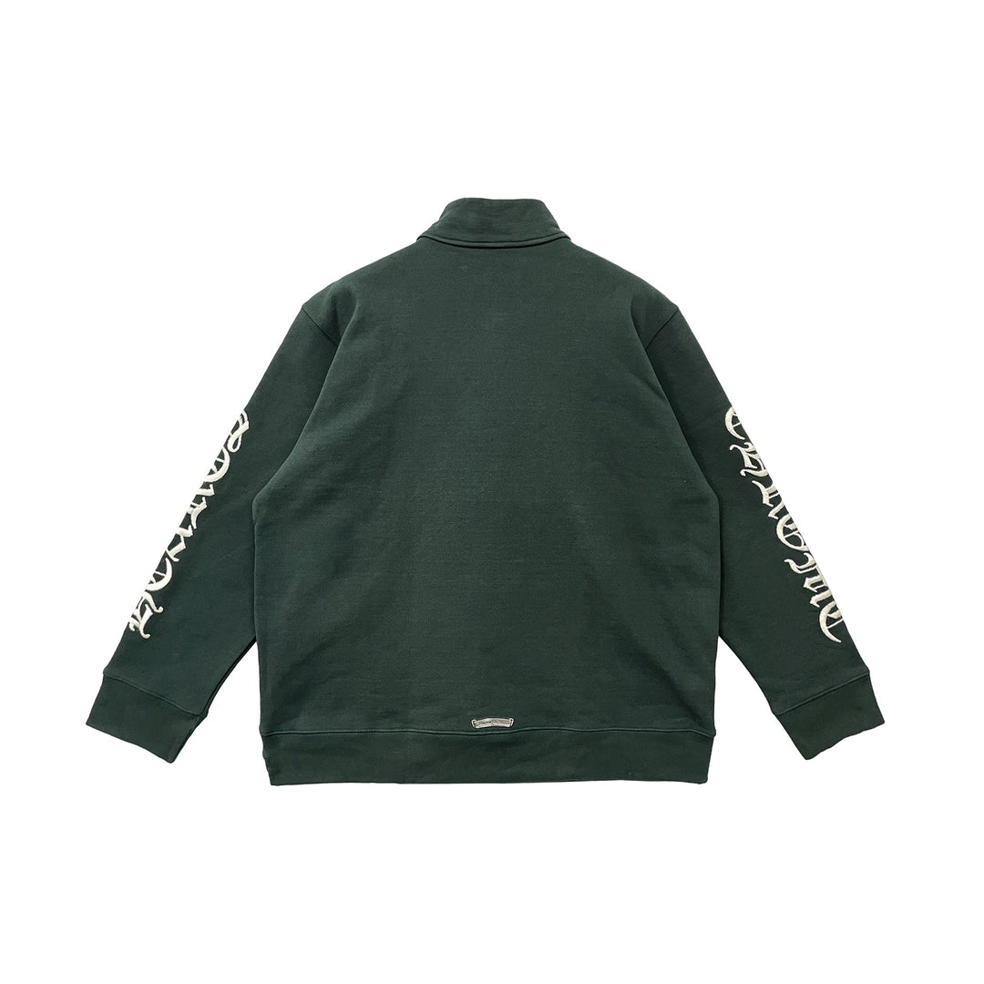 Chrome Hearts Script Logo Embroidered Half Zip Dark Green Sweatshirt - SHENGLI ROAD MARKET