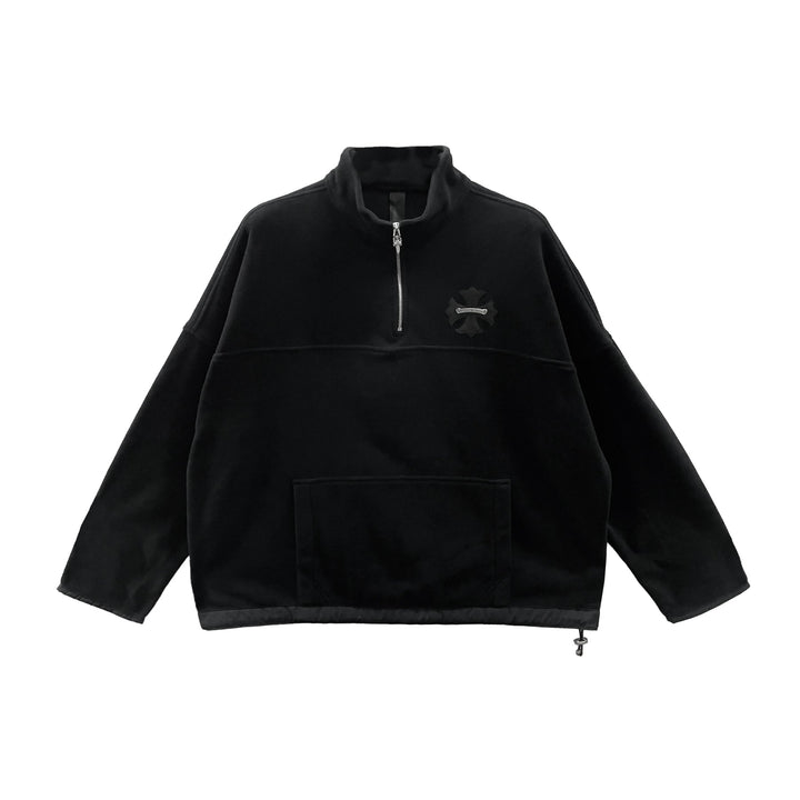 Chrome Hearts Scroll Cross Leather Patch Half Zip Fleece Sweatshirt - SHENGLI ROAD MARKET