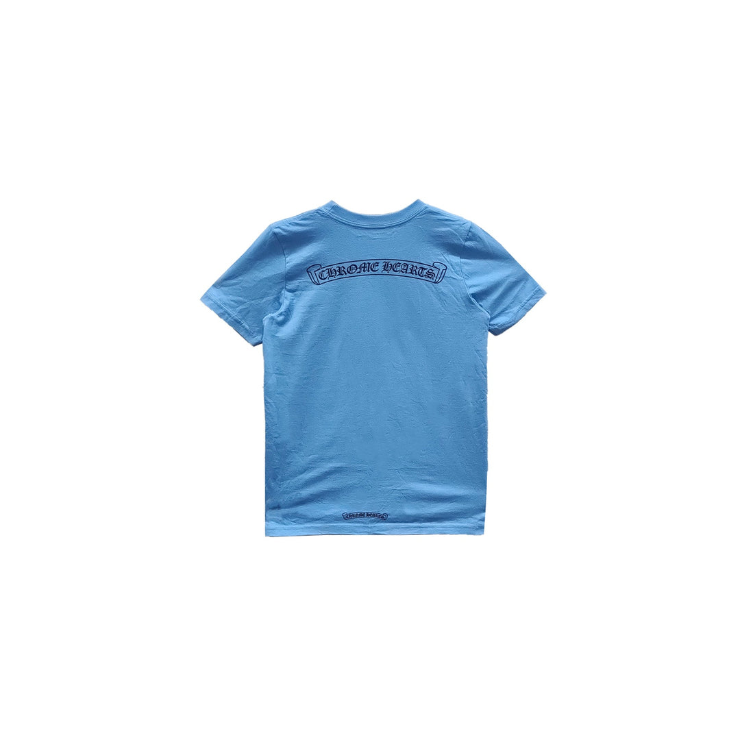 Chrome Hearts Scroll Label Blue T-Shirt Tee For Kids - SHENGLI ROAD MARKET
