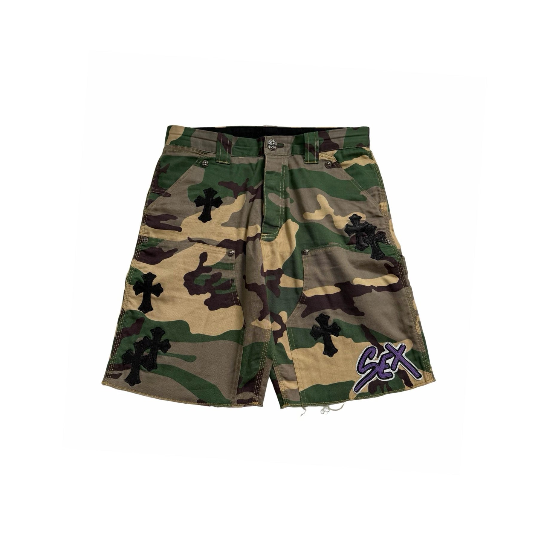 Chrome Hearts Sex Records Green Camouflage Carpenter Shorts - SRM