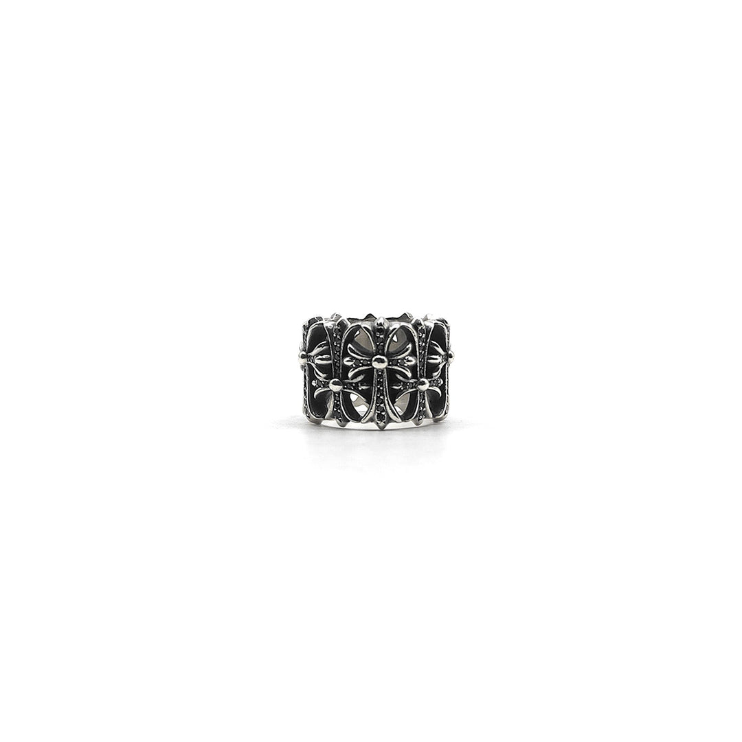 Chrome Hearts Silver Black Diamond Cemetery Cross Ring - SHENGLI ROAD MARKET