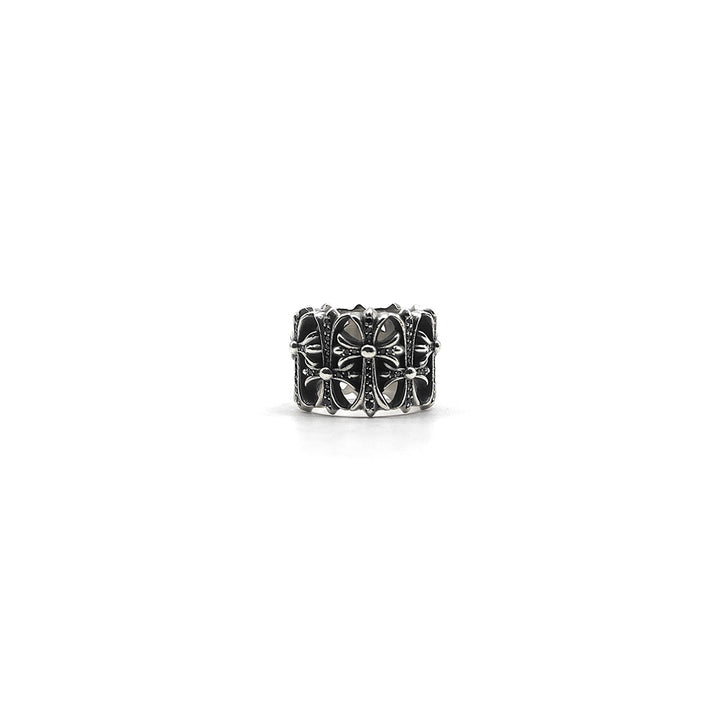 Chrome Hearts Silver Black Diamond Cemetery Cross Ring - SHENGLI ROAD MARKET
