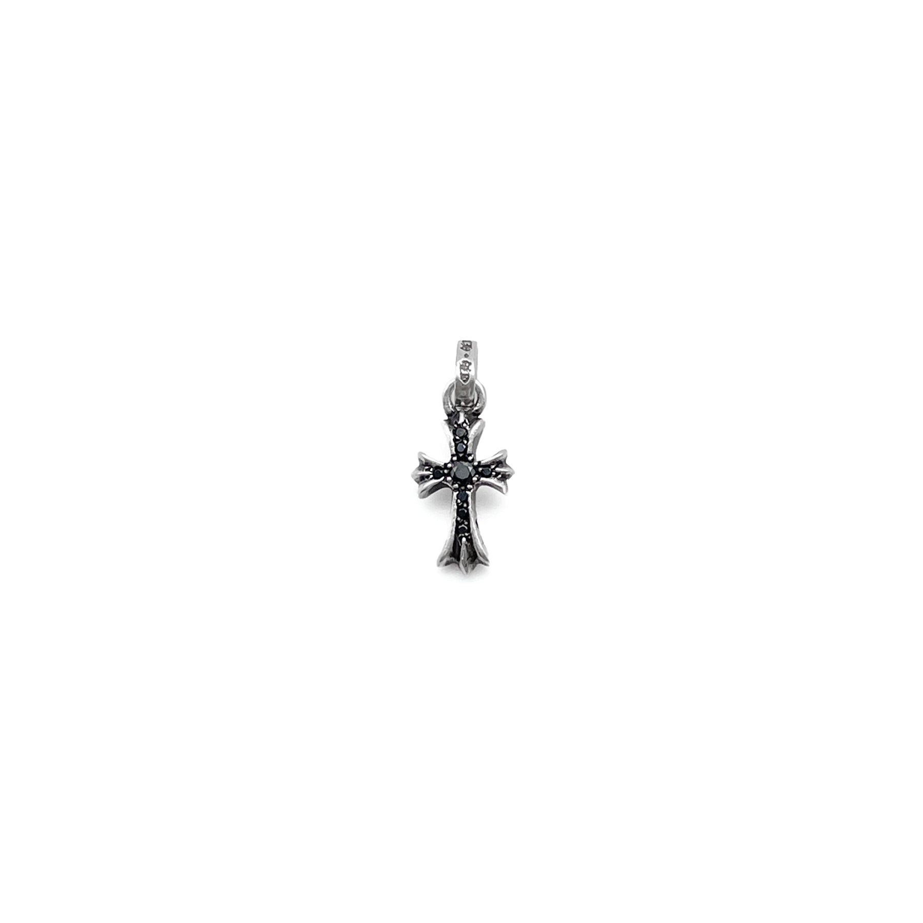 Chrome Hearts Silver Black Diamonds Babyfat Cross Charm Pendant