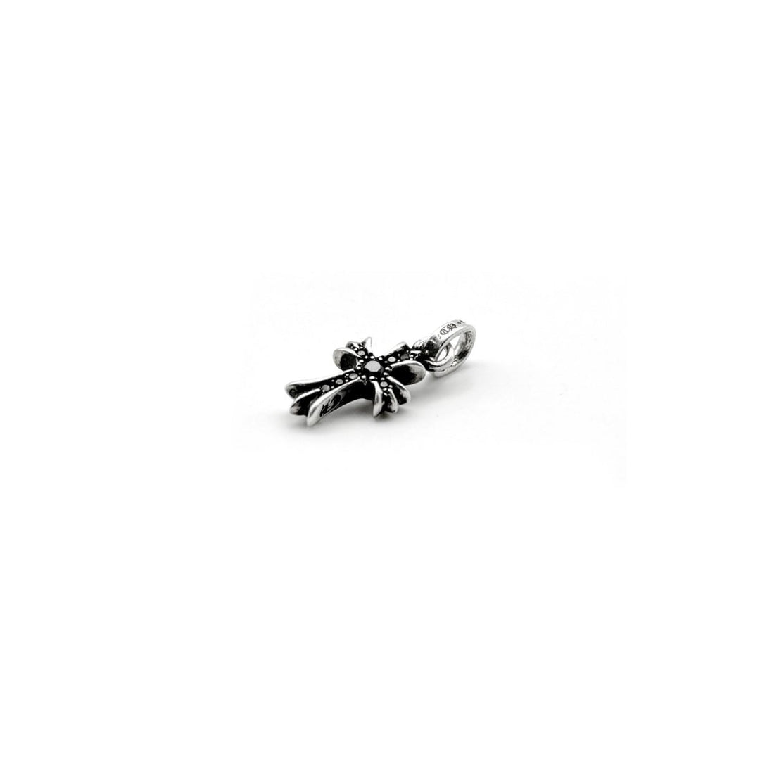 Chrome Hearts Silver Black Diamonds Babyfat Cross Charm Pendant - SHENGLI ROAD MARKET