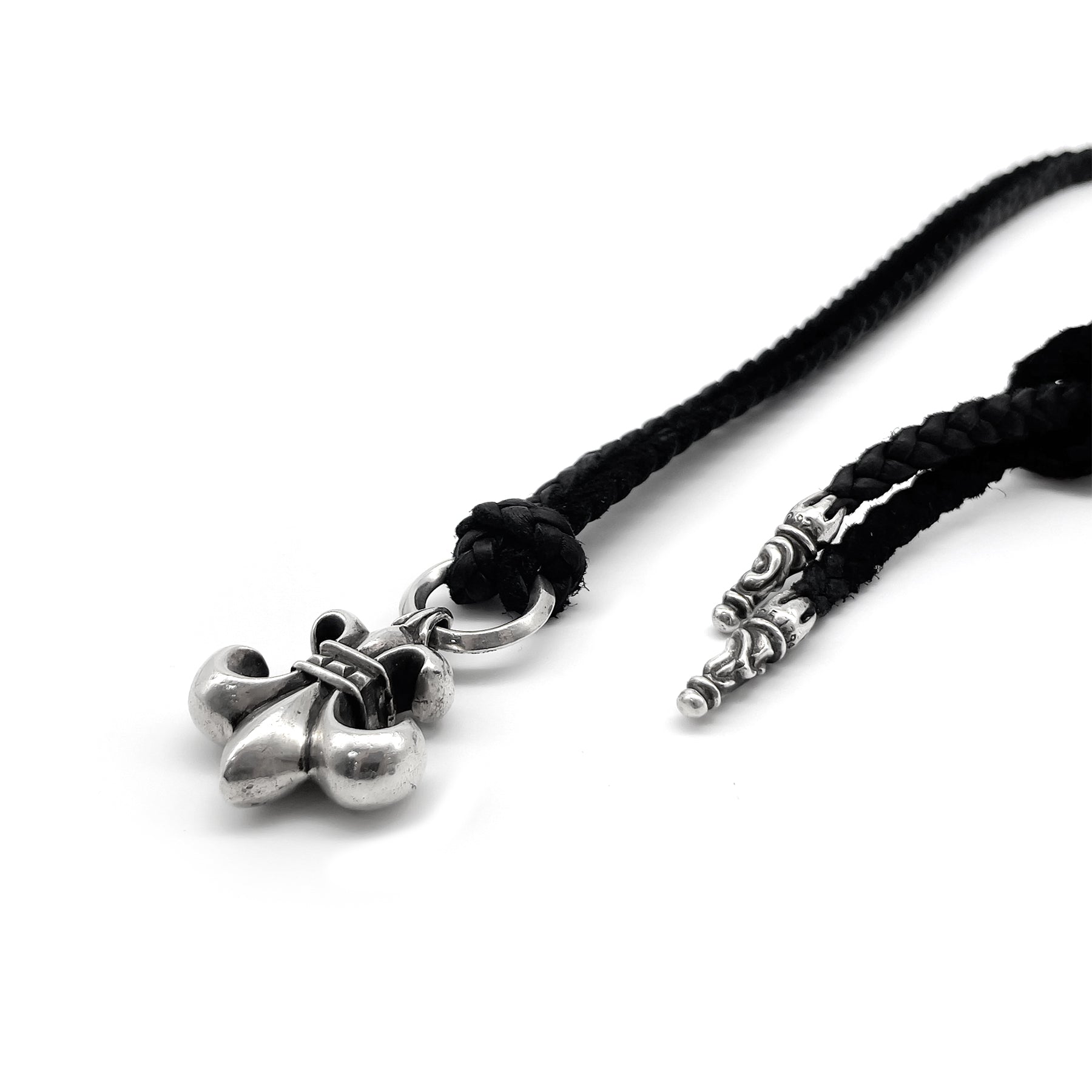 Chrome Hearts Silver BS Fleur Leather Braids Chain Necklace - SRM