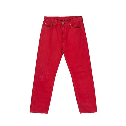 Chrome Hearts Silver Button Red Cross Leather Patch Jeans - SHENGLI ROAD MARKET