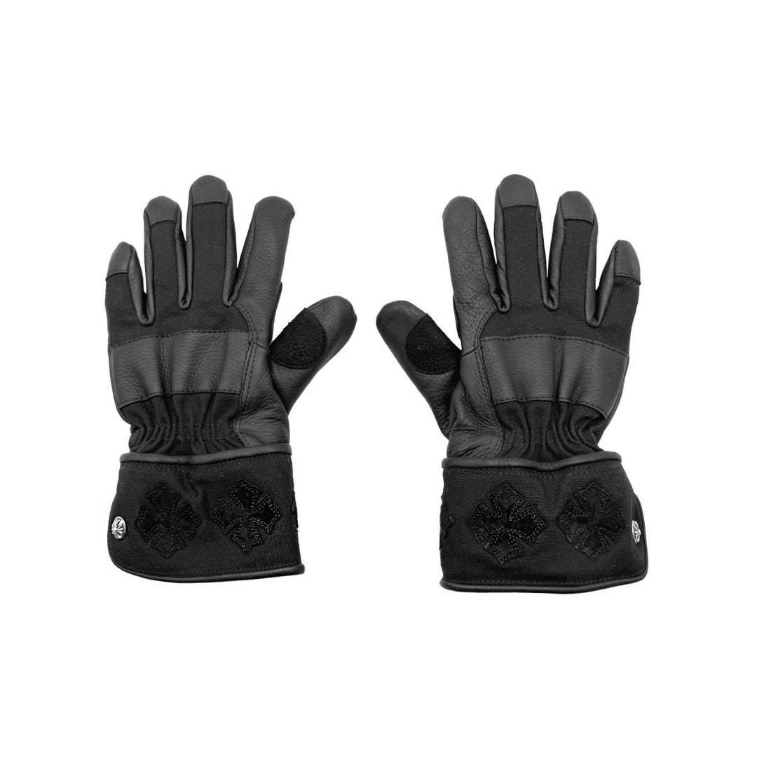 Chrome Hearts Silver Button Suede Leather Cross Motorcycle Gloves - SHENGLI ROAD MARKET