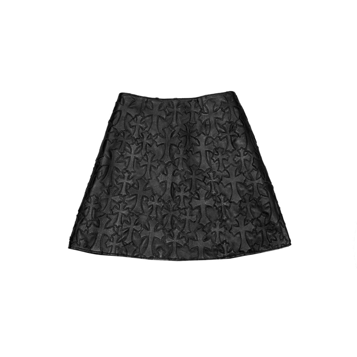 Chrome Hearts Silver Buttons Tonal Cross Patch Leather Skirt - SHENGLI ROAD MARKET